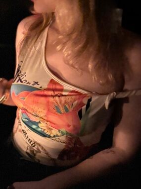 Floral Graphic One-Shoulder Tank Top - Cream with Orange & Blue Print